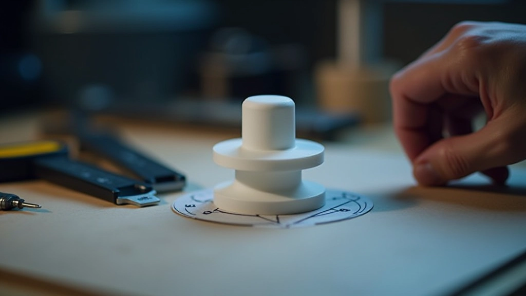 Kalibrs un mērīšanas rīki blakus 3D drukātam objektam, parādot mērījuma procesu prototipiem