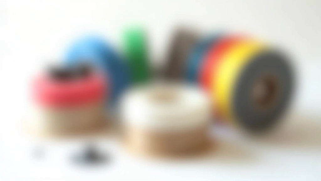 Daudzveidīgu krāsu plastmasas filamentu tinumi izkārtoti pa apļa modeli