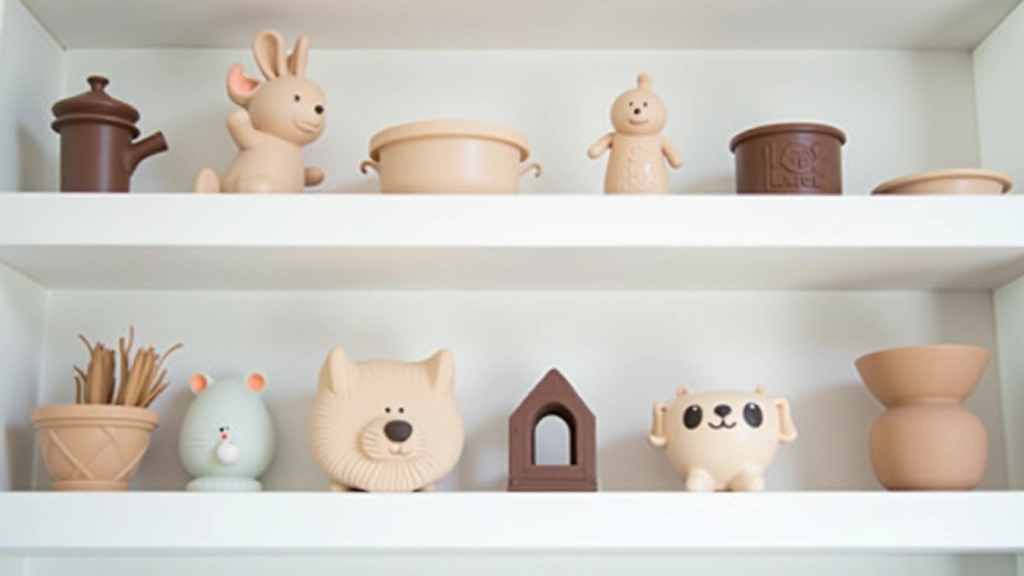 Kreatīvi personalizēti 3D drukāti priekšmeti uz balta plaukta