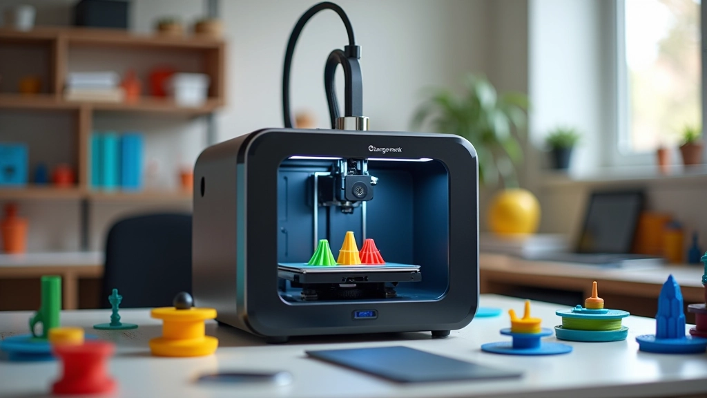 Moderns 3D printeris radošajā darbnīcā ar dažādiem filamentiem